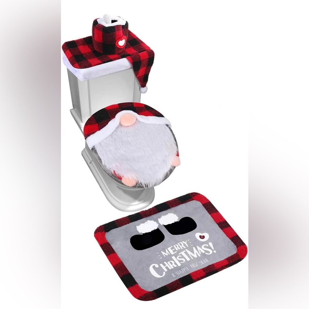 4 Pc Christmas Gnomes Bathroom Decor Set